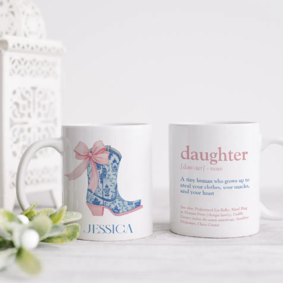 Pretty Pink & Blue Chinoiserie Bow Daughter Coffee Mug