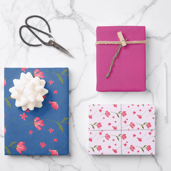 Pretty Pink Flowers Gift Wrap x3