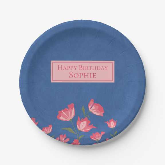 Pretty Pink Flowers Paper Plates