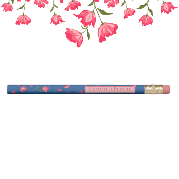 Pretty Pink Flowers Blue Watercolor Pencils