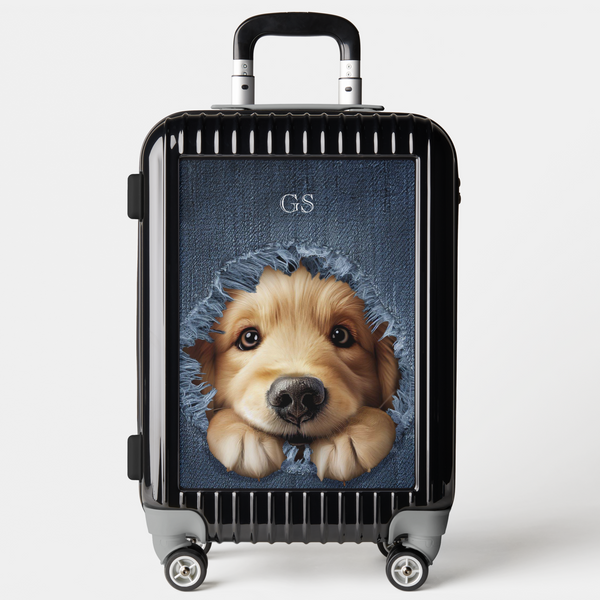 Denim Peeping Puppy Carry On Luggage