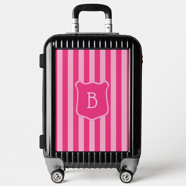 Pink Stripe Monogram Crest Carry On Luggage